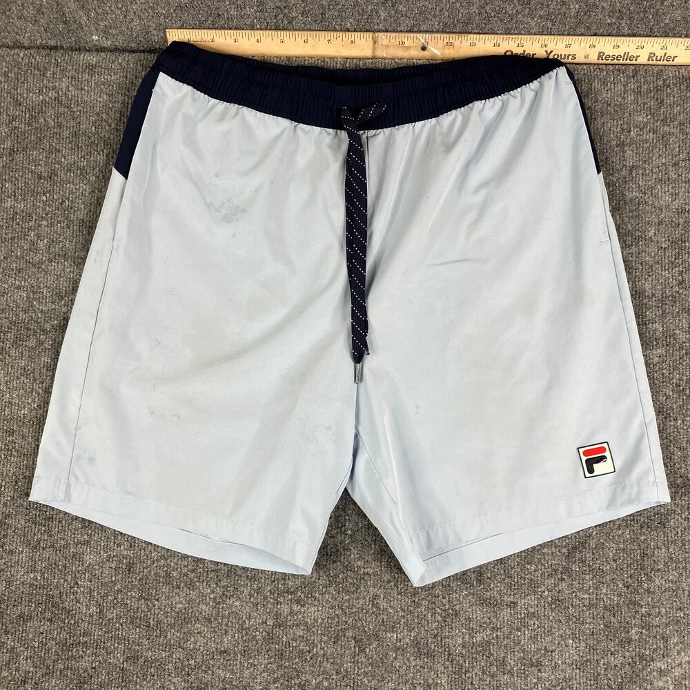 Fila Swim Trunks Mens Size L Light Navy‎ Logo Drawstring Beach Board Shorts